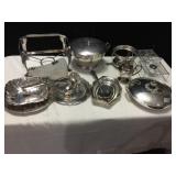 ASSORTED SILVER PLATE SERVING DISHES, CHAFFING,