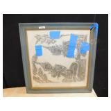 BLOCK PRINT 31" X 31" ON FABRIC