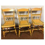 SLANT BACK ANTIQUE PLANK BOTTOM CHAIRS PAINTED