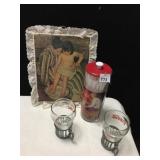 COCA COLA GLASSES IN METAL HOLDERS, COCA COLA