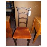 DARK WOOD LADDER BACK CHAIR WITH ORANGE SEAT