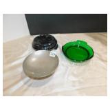 TERRACOTTA PLINTH WITH CHIPS, GREEN GLASS PLINTH