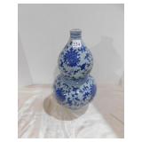 17" TALL BLUE AND WHITE ASIAN VASE