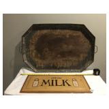 LARGE GALVANIZED METAL TRAY WITH HANDLES 31.5X22,
