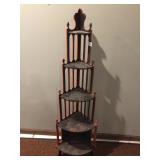 PAINTED WOOD 5 TIER CORNER SHELF, 12X12X54H