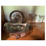 FOOTED ETCHED CENTER PIECE BOWLS, CANDLE STICKS