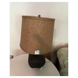 WICKER LAMP W/ BURLAP SHADE