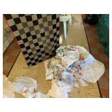 BASKET W/ HANDLES, BLANKET, ETC.