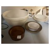 WOOD SALAD BOWLS, LARGE PLASTIC BOWLS, ETC.