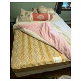 FULL MATTRESS OLDER W/ FRAME AND WHITE COMFORTER