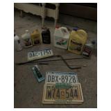 PRESTONE, OILS, LICENSE PLATES, ETC.