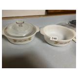 TWO PYREX 1 1/2 QT. CASSEROLES 1 LID
