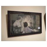 VINTAGE PRINT CHILDREN AT THE FIREPLACE 11.5" X