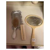 CELLULOID DRESSING MIRROR, BRUSH, ETC.