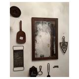 WOOD SPOON, COOKIE PRESS, MIRROR, BOTTLE OPENER