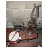 OIL LAMP, ELECTRIC VINTAGE TOASTER, DRUM