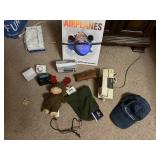 NEW HAT, CLOCK MEDICATION REMINDER, AIRPLANE BOOK