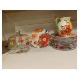 FLOWER DESIGN 12 PIER ONE PLATES, GLASS COVERED