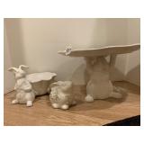 PIER ONE PEDESTAL RABBIT CAKE PLATE, BOWL AND