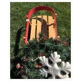 WOOD SLEIGH WITH LIGHT UP WREATH