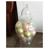 GLASS JAR W/ ORNAMENTS