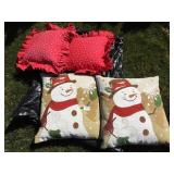 OUTDOOR PILLOWS, RED WHITE POLKA DOTS AND SNOWMAN