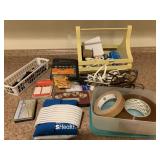 BASKET W/ OFFICE SUPPLIES, ETX. CORDS, ICE PACK