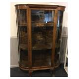 OAK CURVED FRONT CURIO CABINET WITH LOCK, GLASS