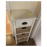 WOOD STAND 1 DRAWER, 3 WICKER BASKETS 36" H X 15"