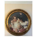 ROUND PICTURE 2 GIRLS PRINT ORNATE FRAME 30" D