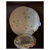 BELLEEK PLATE & OPEN WOVEN DESIGN BOWL "THE