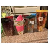 GREEN BASKET W/ TRAVEL CUPS MANY NEW