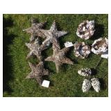 5 DARCY STARS MARKED $5.99 EA, NEST AND PINECONES