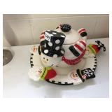 MUD PIE SNOWMAN COOKIE JAR WITH MATCHING SERVING