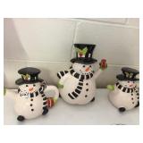 SNOWMEN CANISTER AND 2 DECORATIVE SNOWMEN TEA
