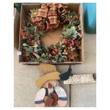 HARVEST THYME WOOD SCARECROW AND FALL WREATH