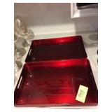 2 RED SERVING TRAYS