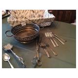 BASKET, TALL VASE, SILVERPLATE PIECES