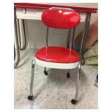 RETRO CHROME AND SPARKLE RED CHAIR ON WHEELS