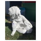 RESIN CHERUB WITH RABBIT, 14"