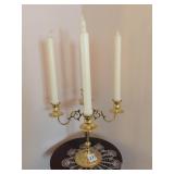 BRASS FINISH 5 ARM CANDELABRA W/ PIECE OF LACE