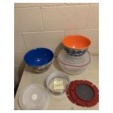 PLASTIC BOWL W/ LID, BOWLS, ETC.