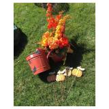 GALVANIZED PUMPKIN BUCKET, 4 PUMPKIN MARKERS AND