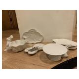 BUNNY SERVING DISHES, 4 BUNNY PLATES ETC. PIER 1