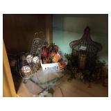 RESIN PUMPKINS, WIRE CHICKEN BASKET WITH EGGS,