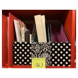 3 BINS AND NOTEBOOKS, ETC.