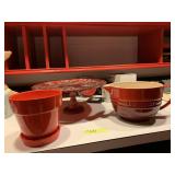 PEDESTAL DISH, LE CREUSET PITCHER, PLANTER W/