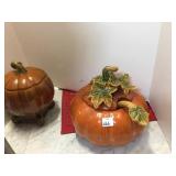 PUMPKIN SOUP TUREEN WITH LADLE AND FOOTED PUMPKIN