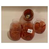 6 ORANGE GLASS HAND PAINTED TUMBLERS
