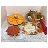 PUMPKIN SERVING BOWLS, LARGE WOOD ACORNM, PUMPKIN